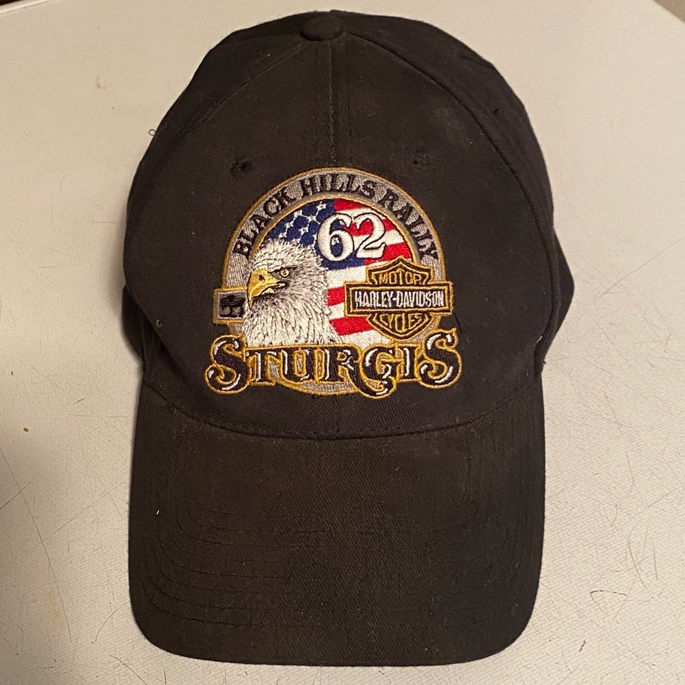 Harley Davidson Hat Mens Strap Back Black Hill Rallys 2002 Sturgis 62